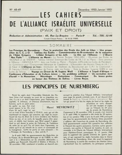 Les Cahiers de l'Alliance Israélite Universelle (Paix et Droit).  N°48-49 (01 déc. 1950)
